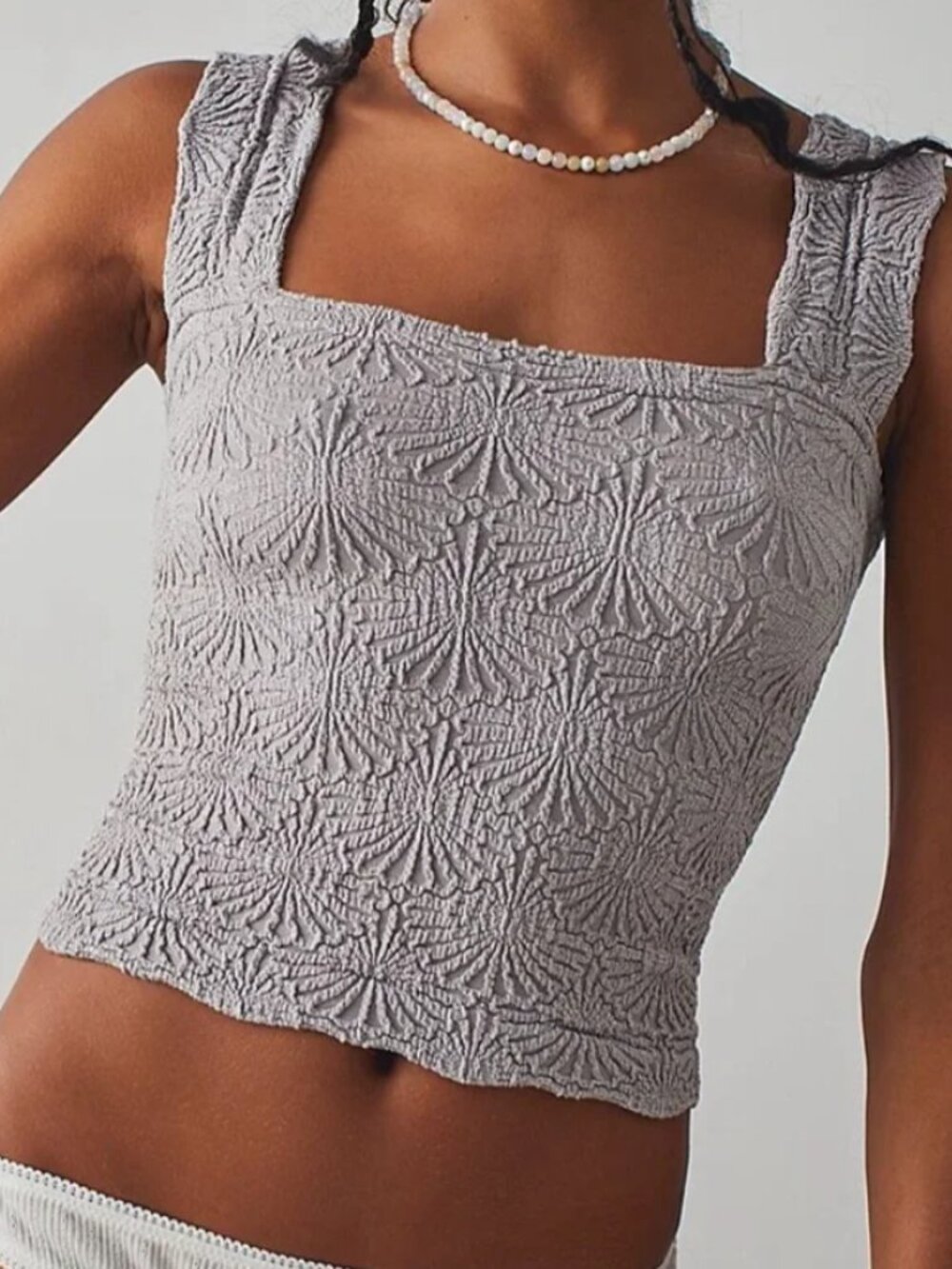 Intimately Free People Love Letter Cami Gray Textured Floral Tank Top Size XS/S
